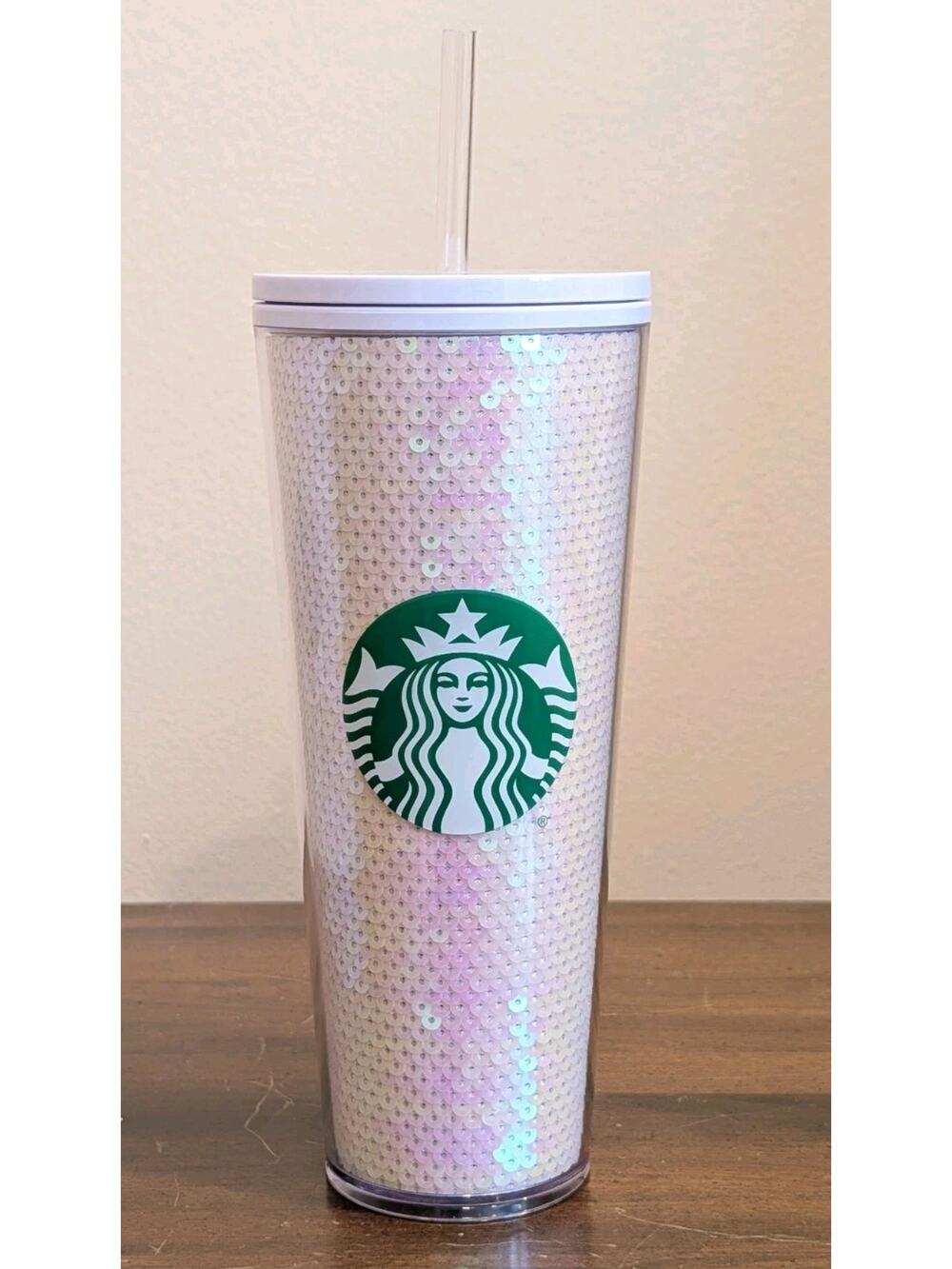 Starbucks 24oz Venti WHITE PINK SEQUIN Cold Cup Tumbler 2020 Holiday Limited